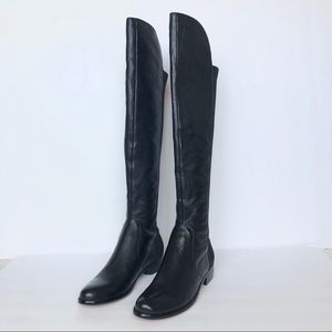 Renvy Black Rodley Black Leather Over The Knee Low Heel Boots Size 5.5 M NWOB